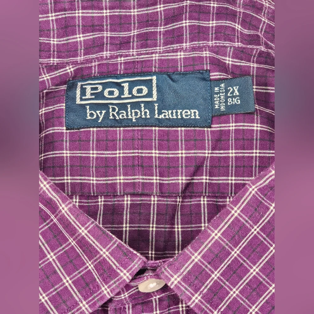 Polo by Ralph Lauren Men's 2XL Big Purple Checkered Button Up Dress Shirt‎